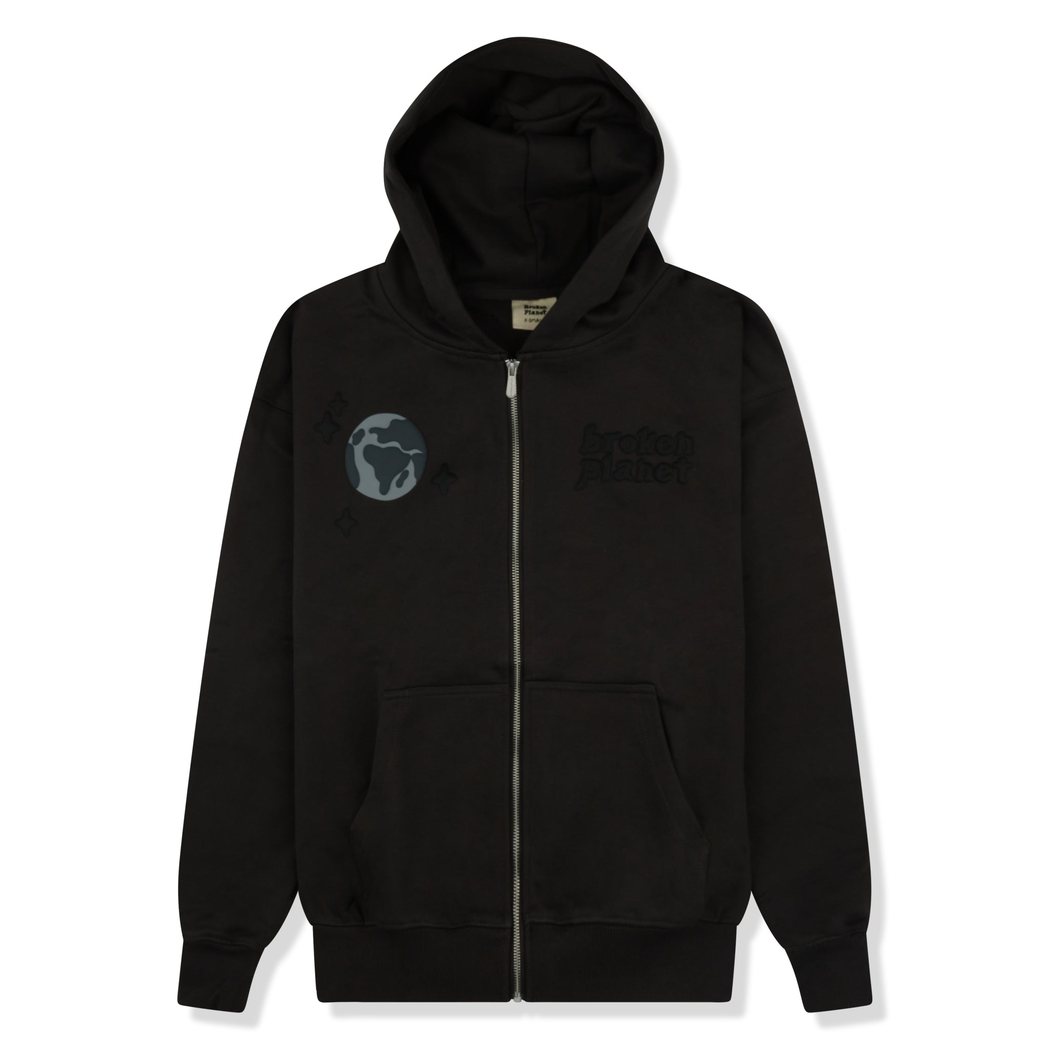 Image of Broken Planet Market Spider Web Zip Up Soot Black Hoodie